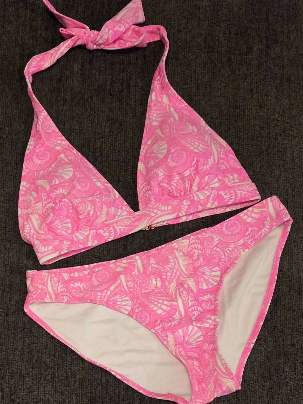 Vineyard Vines Pink Shell-Print Halter Bikini. Size S